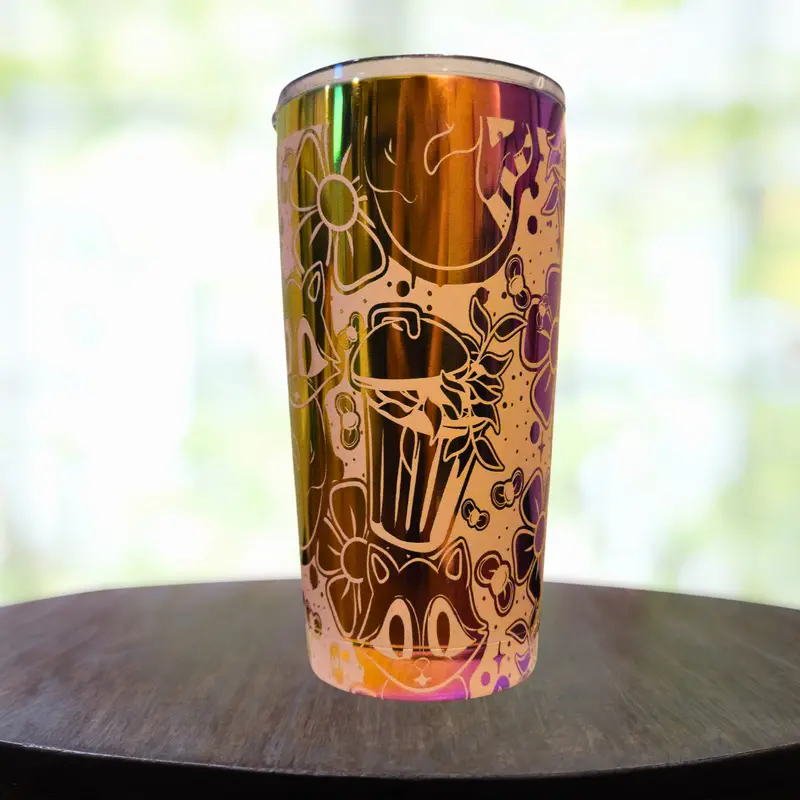 20 Oz Ghost Raccoon Rainbow Design Tumbler 1