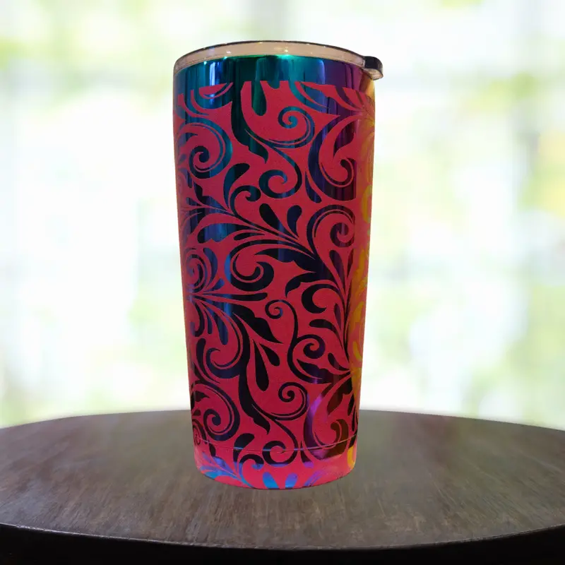 20 Oz Hot Pink And Rainbow Filigree Tumbler 1