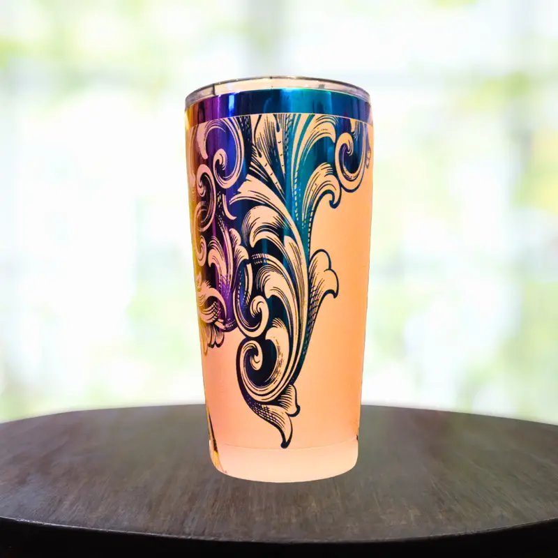 20 Oz Light Pink And Rainbow Filigree Tumbler 1