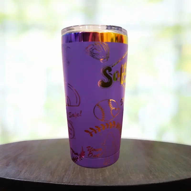 20 Oz Softball Purple Insulated Tumbler 1