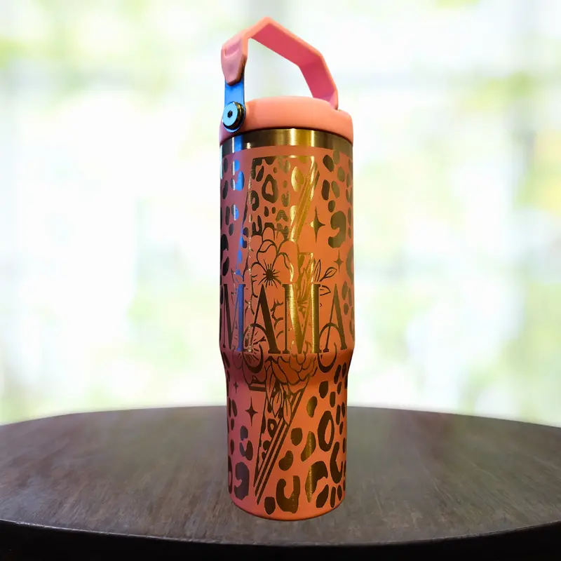 30 Oz Leopard Mama Animal Print Swing Handle Tumbler 1
