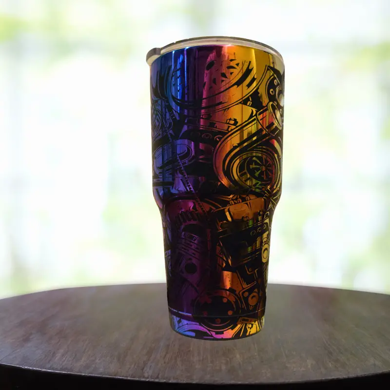 30 Oz Rainbow Engine Graphic Engraved Tumbler 1