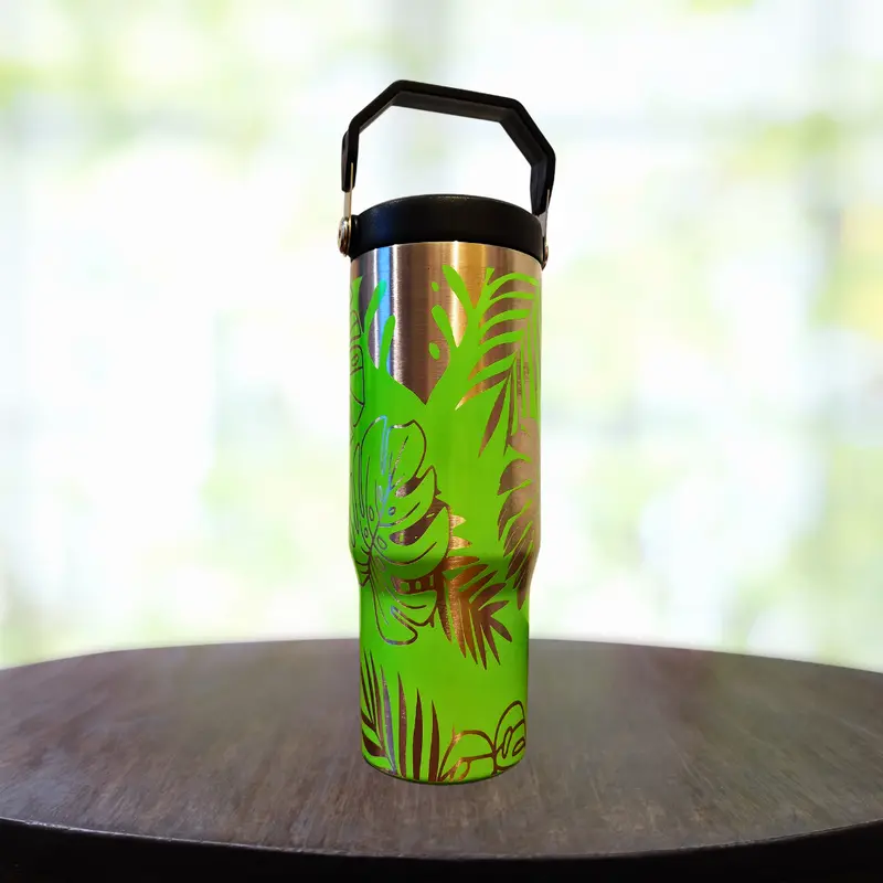 30Oz Monstera Leaf Swing-Handle Tumbler 1