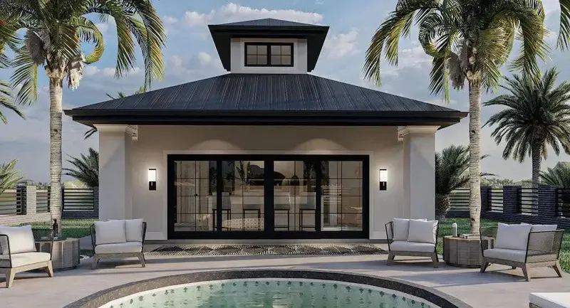 364 Sq Ft Modern Pool House Featuring Wet Bar & Seamless Indoor-Outdoor Flow 1