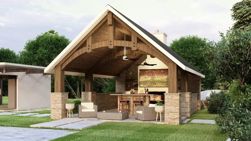 816-Square-Foot Pool House: Open-Concept Layout And Rustic-Chic Aesthetic 1