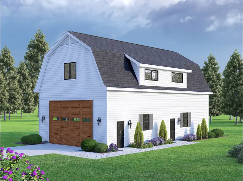 Barndominium Design Featuring Four-Car Garage And Rooftop Deck | 1,457 Sq Ft Loft-Inspired Layout 1
