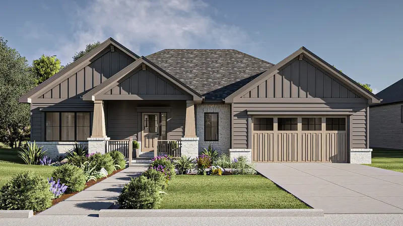 Charming Cottage Design: Three Bedrooms, Basement, And Two-Car Garage (1,691 Sq Ft) 1