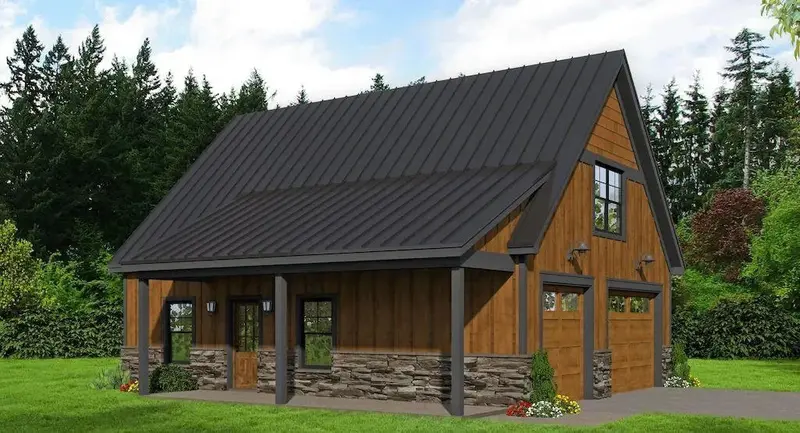 Compact Stone-Front Home Plan Optimized For Efficient, Character-Rich Living 1