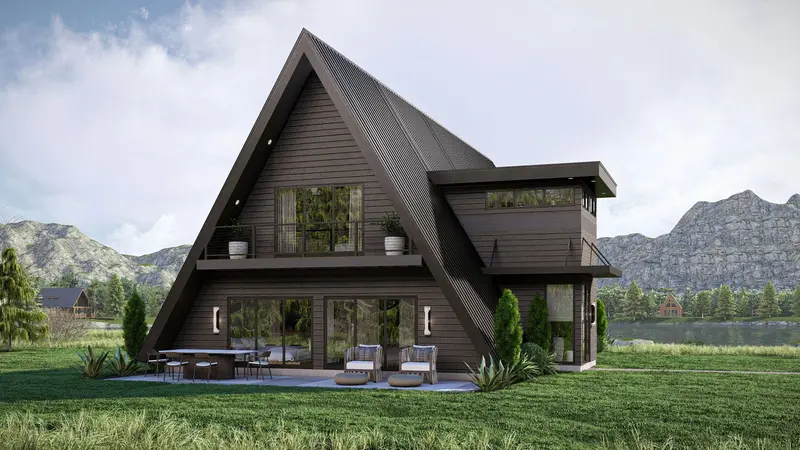 Contemporary A-Frame Residence With Three Bedrooms And Two-Story Great Room | 2,073 Sq Ft Stylish Mountain-Inspired Plan 1