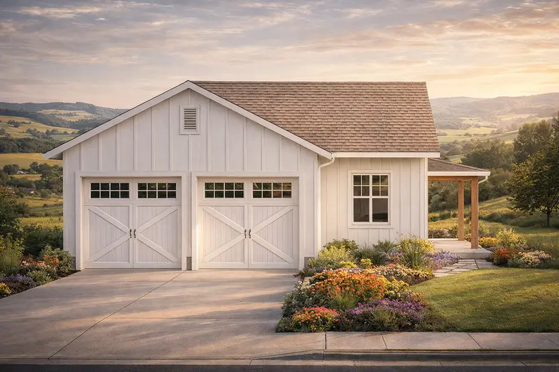 Detached Farmhouse Garage With Rec Room And Wraparound Porch | 960 Sq Ft Total 1