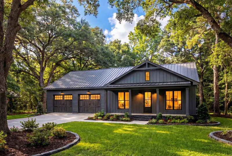 Efficient Modern Farmhouse: Two-Bedroom, Open-Concept Layout With Three-Car Garage 1