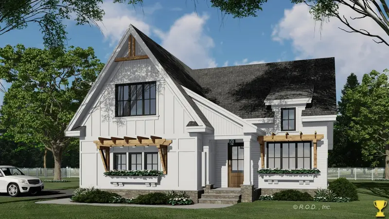 Elegant Two-Story Farmhouse: Vaulted Ceilings And Streamlined Modern Functionality 1