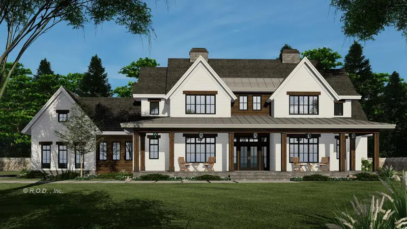 Five-Bedroom Farmhouse Plan: Wraparound Porch, Loft, And Refined Interior Flow 1