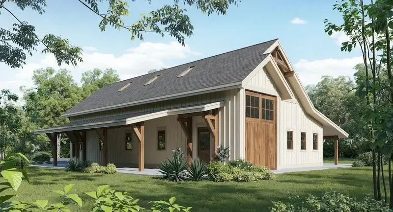 Four-Car Garage Structure With Utility Zone, Storage Mezzanine, And Durable Exterior Finish 1