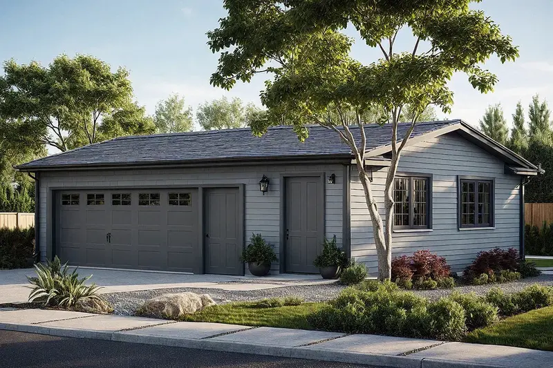 Functional Detached Garage — Two-Car, 198 Sq Ft Office Addition, Clean Modern Aesthetic 1