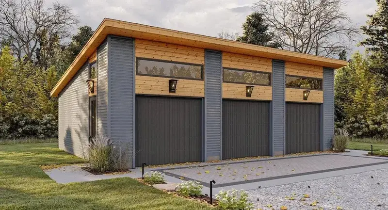 High-Ceiling 3-Bay Front-Load Garage Plan For Modern Homes 1