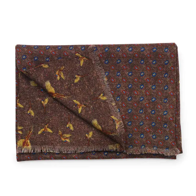 Laksen Paisley Pheasant Print Wool Scarf 1