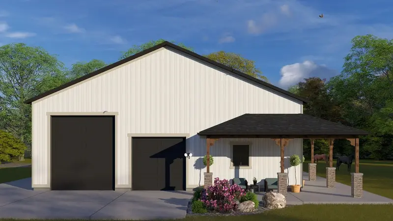 Large Detached Garage With Built-In Workshop And Extended Side Porch 1