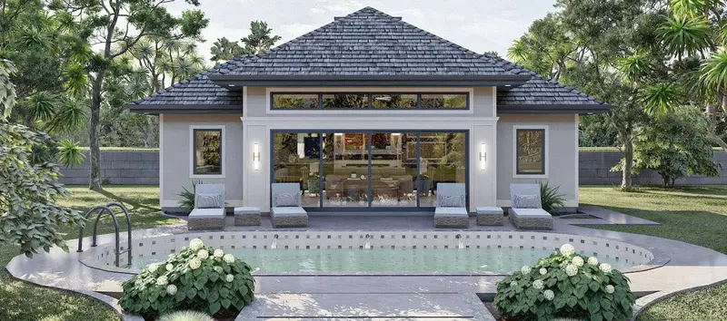 Light-Filled Pool House Featuring Open Floorplan And Convenient Outdoor Access 1