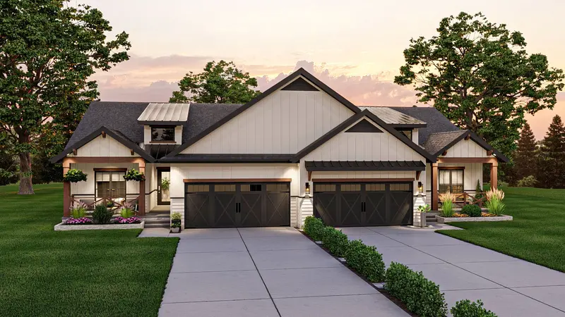 Modern Farmhouse Duplex: Dual Units With Shared 4-Car Garage — 2,516 Sq Ft Total 1