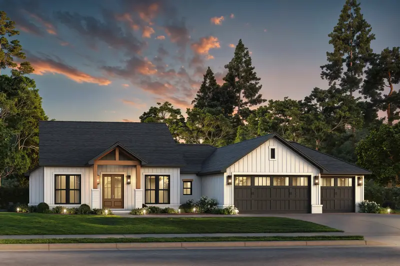 One-Story Farmhouse: 1,952 Sq Ft, Four Bedrooms, And Three-Car Garage Integration 1
