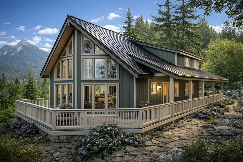 Rustic A-Frame Cabin Plan | 1,844 Sq Ft, Loft Area & Separate Detached Garage 1