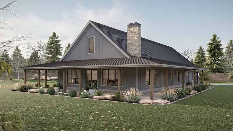 Rustic Barndominium Plan: Wraparound Porch And Triple-Car Garage (2,191 Sq Ft) 1