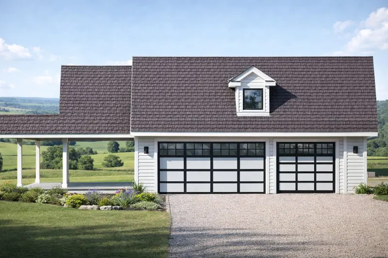 Rustic-Charm Three-Car Garage Blueprint With Attic Storage And Front-Access Driveway 1