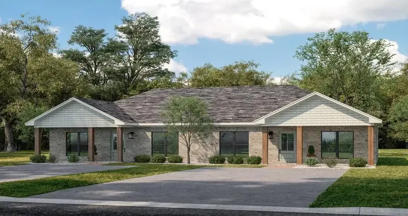 Two-Unit Duplex Floor Plan Featuring Open Concept Living And Dual Master Suites 1