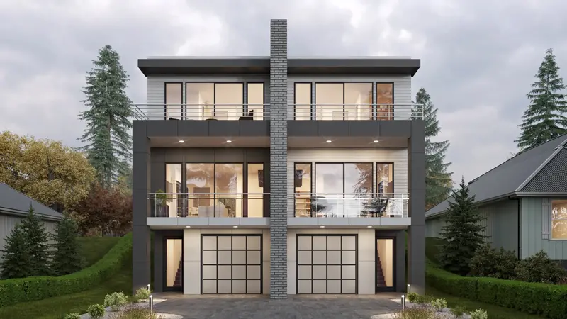 Urban Duplex – Modern Twin Residence With Tandem Garages & Rooftop Terraces 1